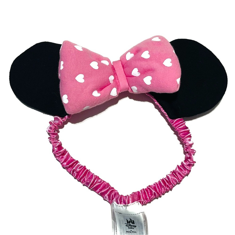 Disney Store Baby Minnie Mouse Ears Elastic Headband Pink White Polka Dot Girls